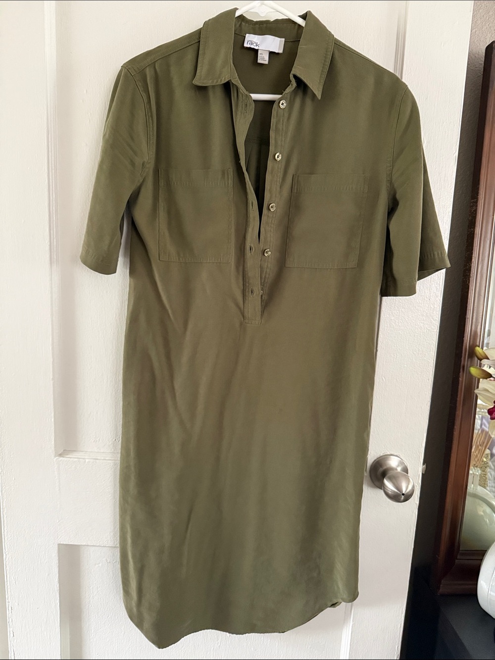 Olive Green Collared Shirt Dress